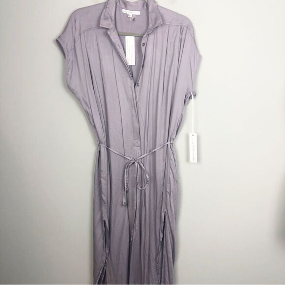 YOUNG FABULOUS & BROKE | NEW Midi Belted Shirt Dress Purple Women’s Size Small - Picture 2 of 9